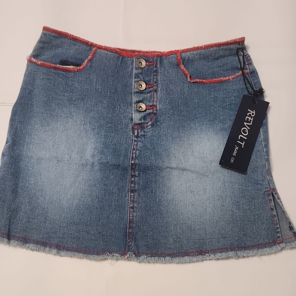 Revolt Women's Denim Mini Skirt with Red Accents